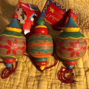 Vintage Lot Six Handpainted Holiday Ornaments Sun Poinsettia Hispanic NOS